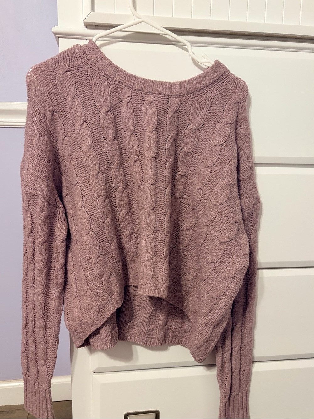 Pink Rose Mauve Cable Knit Scoop Neck Sweater